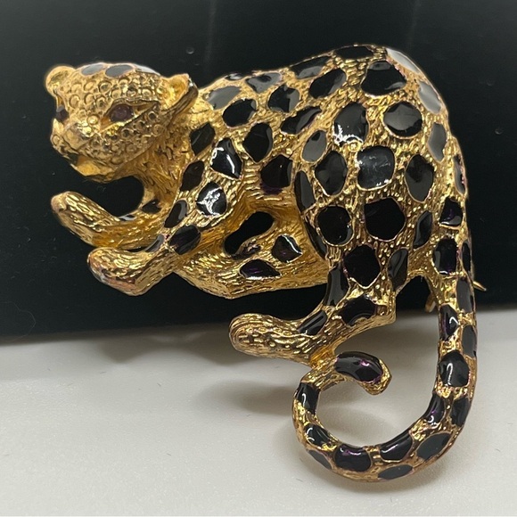 Vintage Park Lane Enamel Leopard Brooch/Pendant Rhinestone Eyes cheetah leopard - Picture 5 of 12